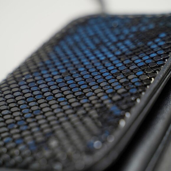 Vintage Whiting & Davis Black Leather And Chainmail Crossbody Bag - Picture 2 of 12